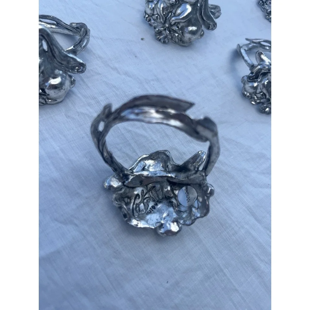 Set of 7 Arthur Court BUNNIES Aluminum Napkin Rings - Fast Shipping!!